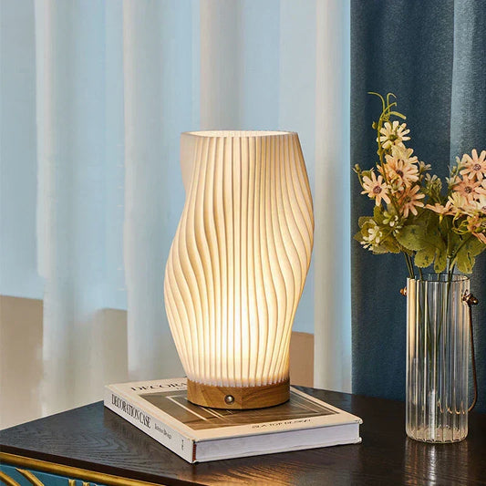 Modern Wavy Shade LED Table Lamp with Touch Dimming and USB Charging Port for Bedroom Desk