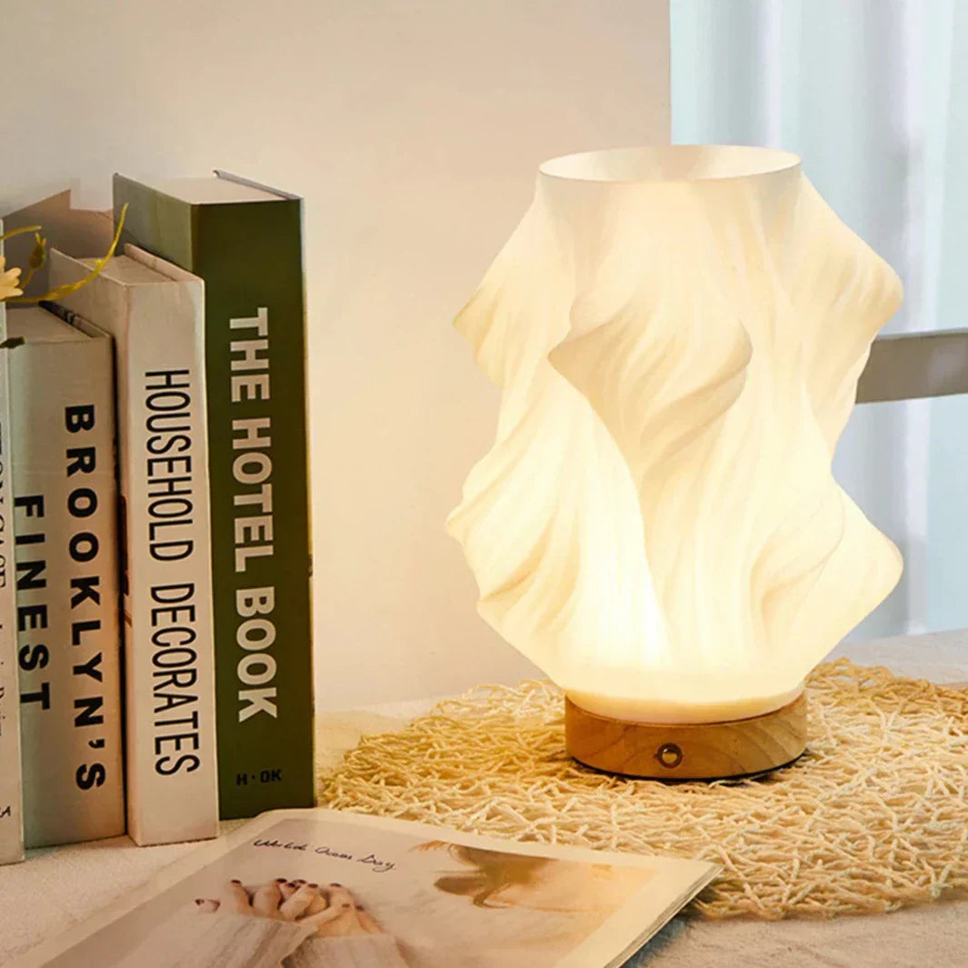 Modern Wavy Shade LED Table Lamp with Touch Dimming and USB Charging Port for Bedroom Desk