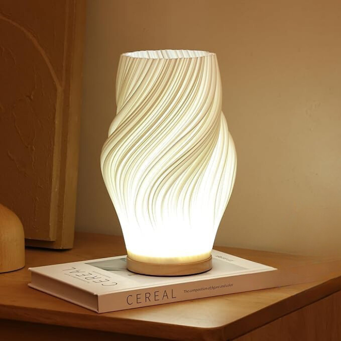 Modern Wavy Shade LED Table Lamp with Touch Dimming and USB Charging Port for Bedroom Desk