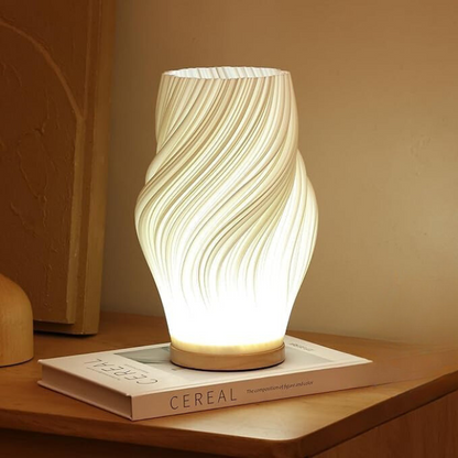 Modern Wavy Shade LED Table Lamp with Touch Dimming and USB Charging Port for Bedroom Desk