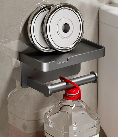 Multifunctional Toilet Paper Holder Bathroom Organizer Wall Mount Storage Shelf