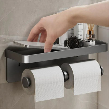 Multifunctional Toilet Paper Holder Bathroom Organizer Wall Mount Storage Shelf