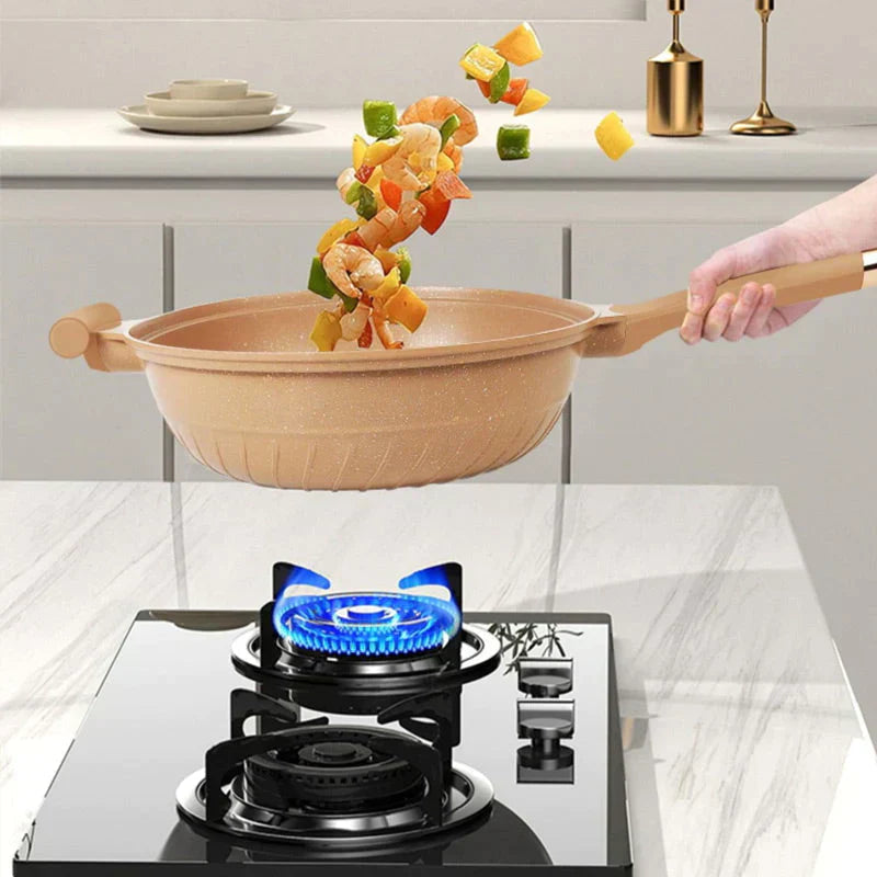 Nonstick Wok Pan with Steamer Basket Multifunction Wok Pan for Gas Induction Electric Stove