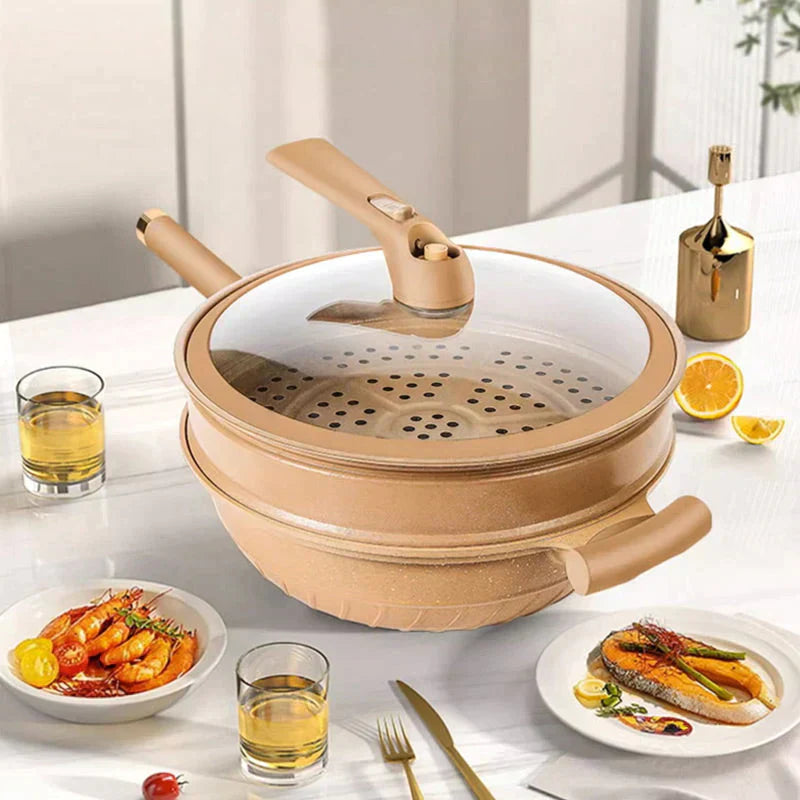 Nonstick Wok Pan with Steamer Basket Multifunction Wok Pan for Gas Induction Electric Stove