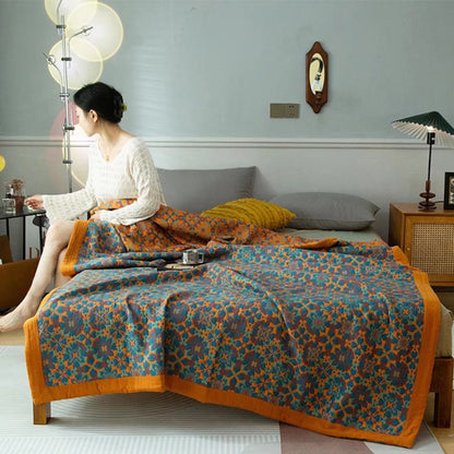 Orange & Blue Six Layer Cotton Quilt Orange Blue Ethnic Pattern Bedding Duvet