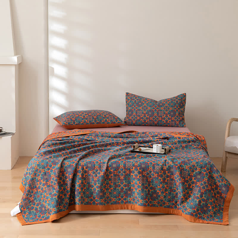 Orange & Blue Six Layer Cotton Quilt Orange Blue Ethnic Pattern Bedding Duvet