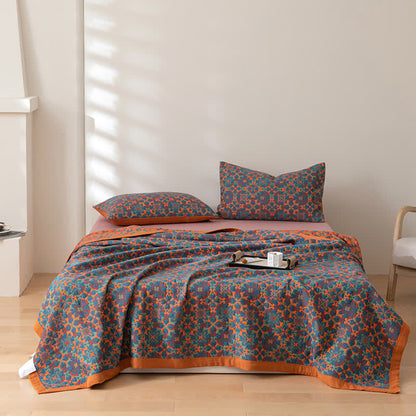 Orange & Blue Six Layer Cotton Quilt Orange Blue Ethnic Pattern Bedding Duvet