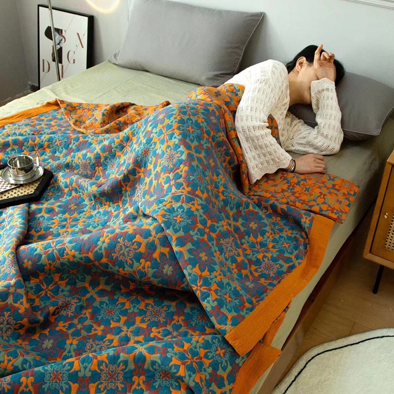 Orange & Blue Six Layer Cotton Quilt Orange Blue Ethnic Pattern Bedding Duvet