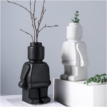 PixelGrow Robot Brick Plant Pots Playful Decorative Planters for Home and Office