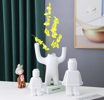 PixelGrow Robot Brick Plant Pots Playful Decorative Planters for Home and Office