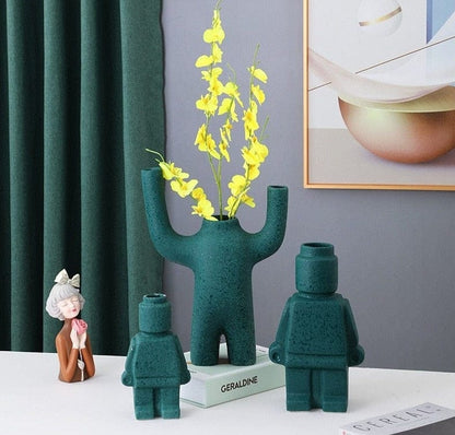 PixelGrow Robot Brick Plant Pots Playful Decorative Planters for Home and Office