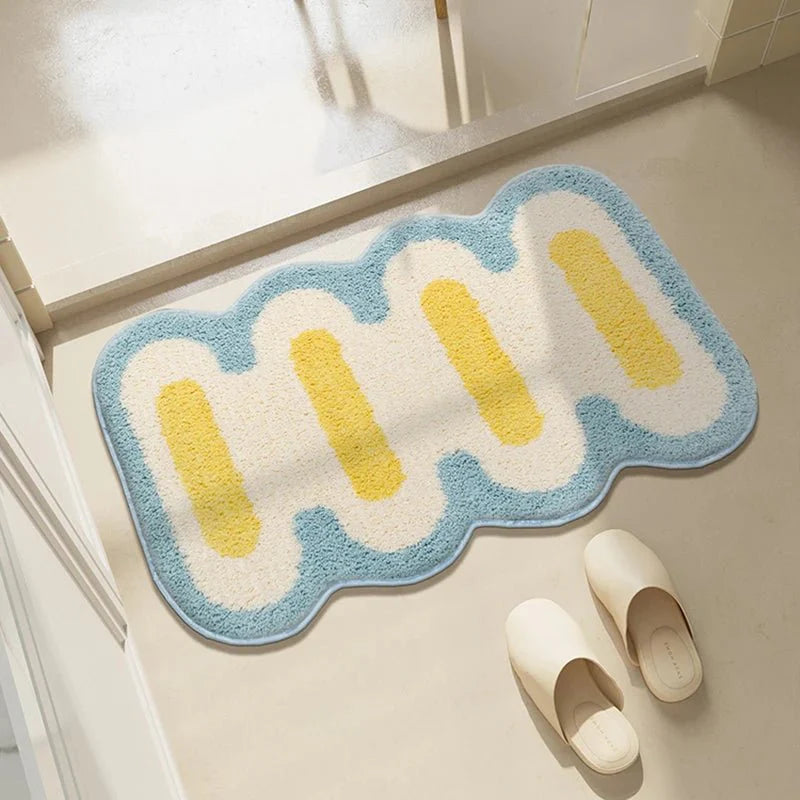 Plush Bathroom Bath Mat Non Slip Absorbent Soft Floor Rug Modern Quilted Design