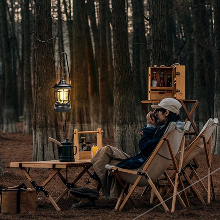 Portable Retro Camping Lantern Rechargeable LED Lantern with Stepless Dimming Waterproof Outdoor Light