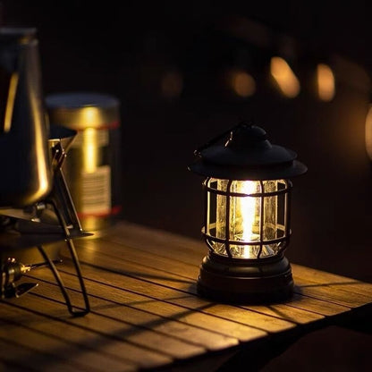 Portable Retro Camping Lantern Rechargeable LED Lantern with Stepless Dimming Waterproof Outdoor Light