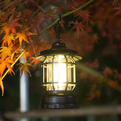 Portable Retro Camping Lantern Rechargeable LED Lantern with Stepless Dimming Waterproof Outdoor Light