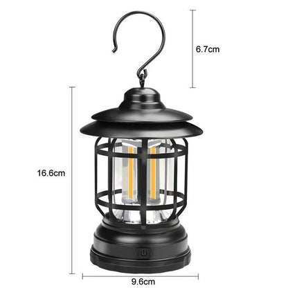 Portable Retro Camping Lantern Rechargeable LED Lantern with Stepless Dimming Waterproof Outdoor Light