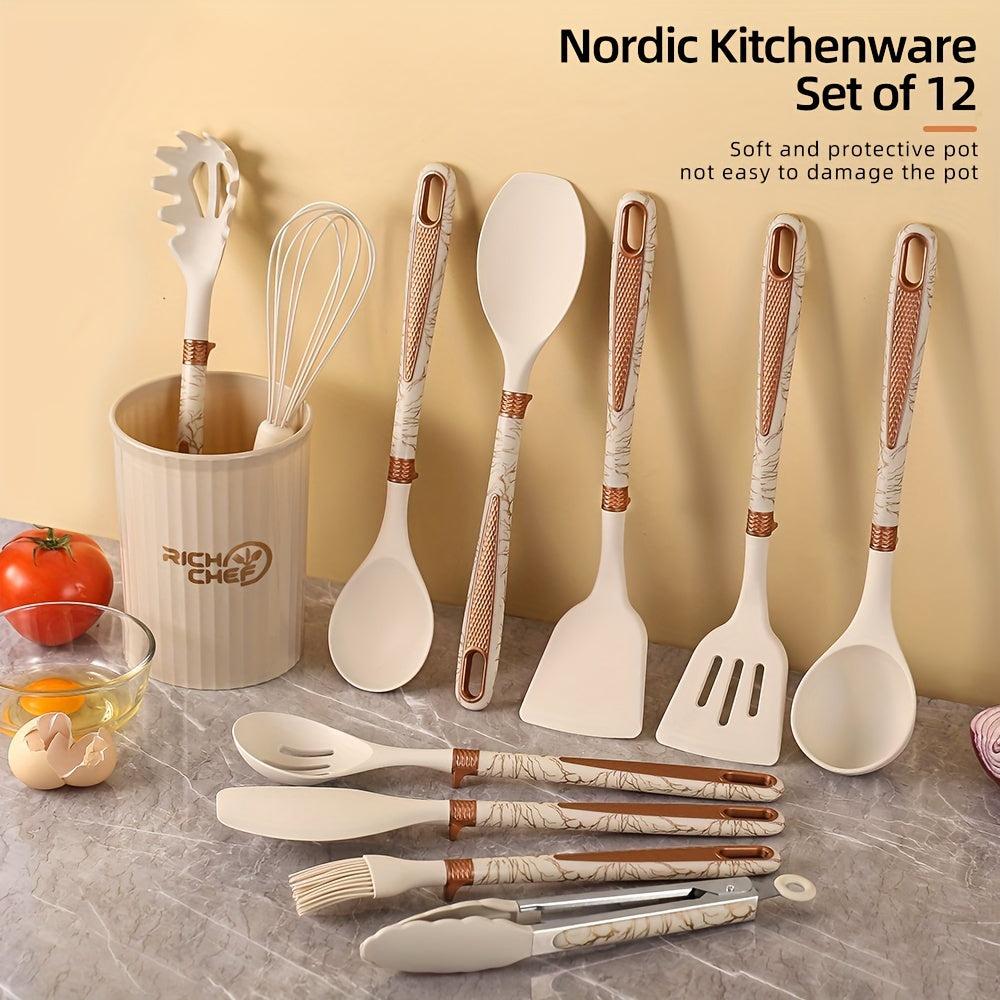 Premium Silicone Kitchen Utensil Set with Wooden Handles Non-Stick Heat Resistant