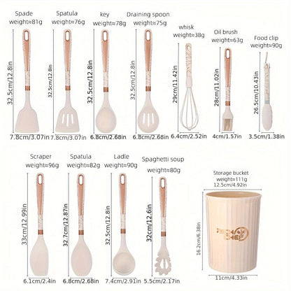 Premium Silicone Kitchen Utensil Set with Wooden Handles Non-Stick Heat Resistant