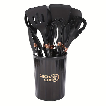 Premium Silicone Kitchen Utensil Set with Wooden Handles Non-Stick Heat Resistant