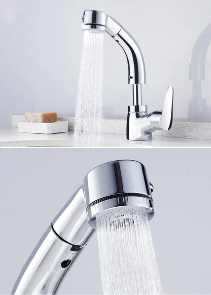 Pull Out Bathroom Faucet Brass Mixer Tap Adjustable Spray Modern Sink Fixture