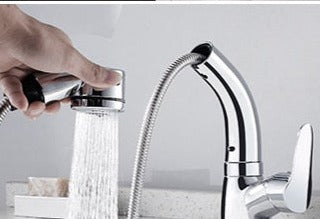 Pull Out Bathroom Faucet Brass Mixer Tap Adjustable Spray Modern Sink Fixture