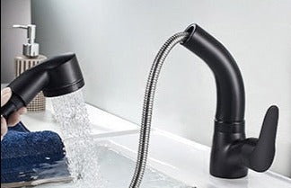 Pull Out Bathroom Faucet Brass Mixer Tap Adjustable Spray Modern Sink Fixture