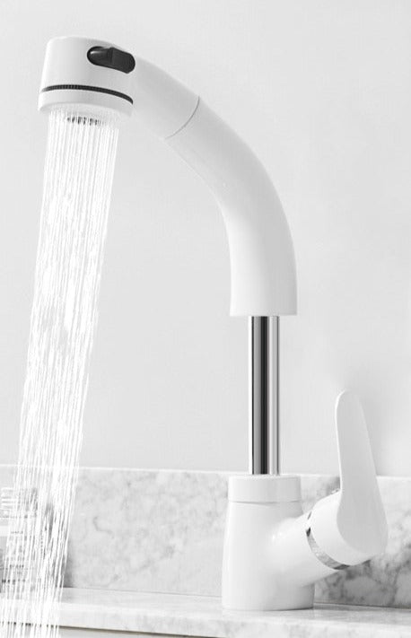 Pull Out Bathroom Faucet Brass Mixer Tap Adjustable Spray Modern Sink Fixture