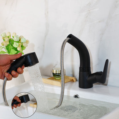 Pull Out Bathroom Faucet Brass Mixer Tap Adjustable Spray Modern Sink Fixture