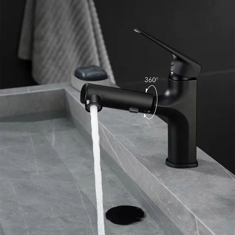 Pull Out Single Handle Bath Faucet Shower Mixer Modern Bathroom Tap