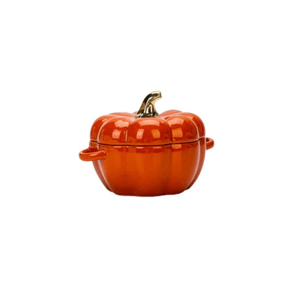 Pumpkin Shaped Ceramic Baking Dish With Lid Decorative Oven Safe Casserole