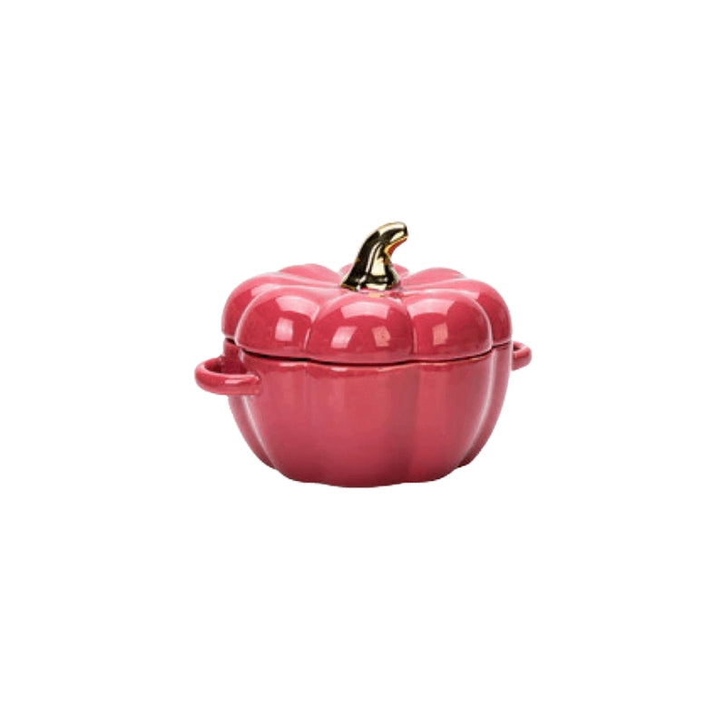Pumpkin Shaped Ceramic Baking Dish With Lid Decorative Oven Safe Casserole