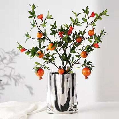 Reflective Silver Ceramic Vase Modern Home Decor Statement Centerpiece