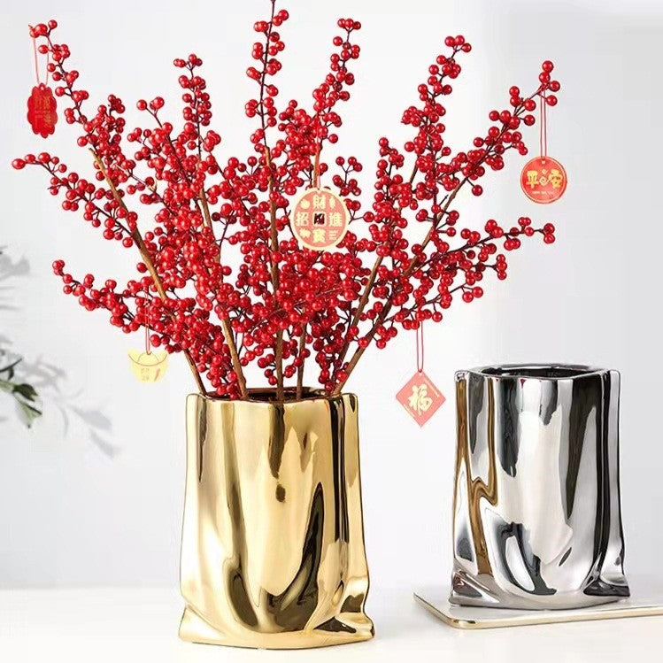 Reflective Silver Ceramic Vase Modern Home Decor Statement Centerpiece