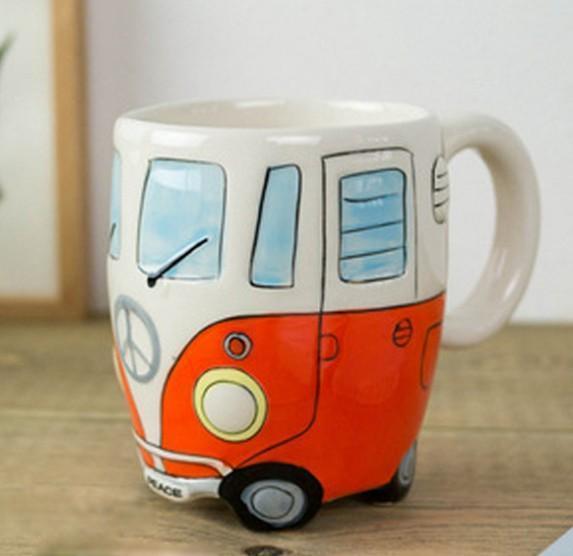 Retro Bus Coffee Mug Vintage Hippie Style Coffee Cup for Hot and Cold Drinks