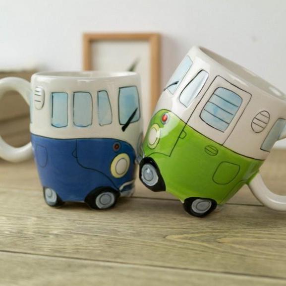 Retro Bus Coffee Mug Vintage Hippie Style Coffee Cup for Hot and Cold Drinks