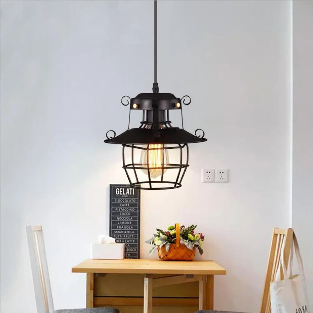 Retro Industrial Pendant Light Vintage Black Hanging Ceiling Lamp