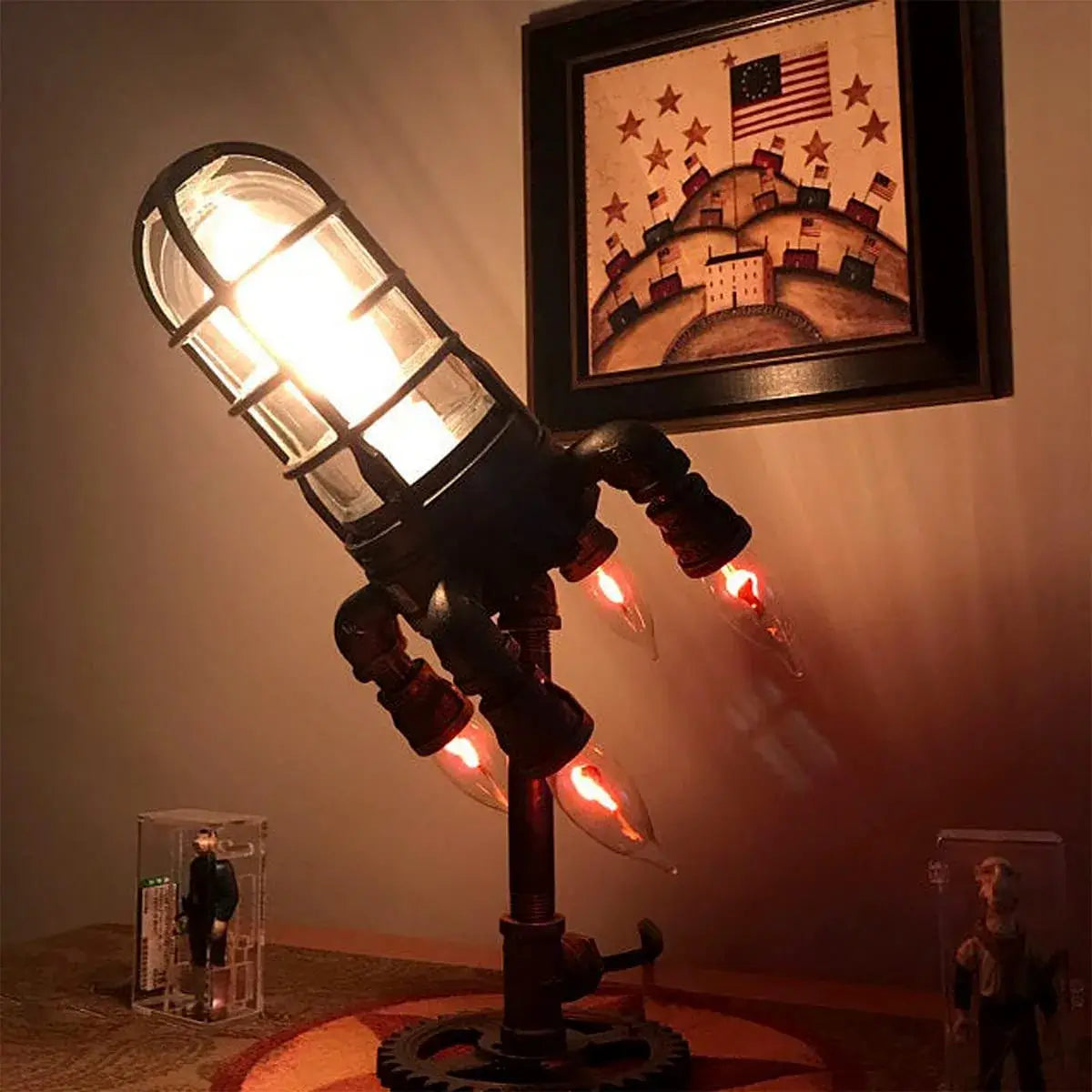 Rocket Lamp Handmade Industrial Vintage Table Lamp with Edison Bulb