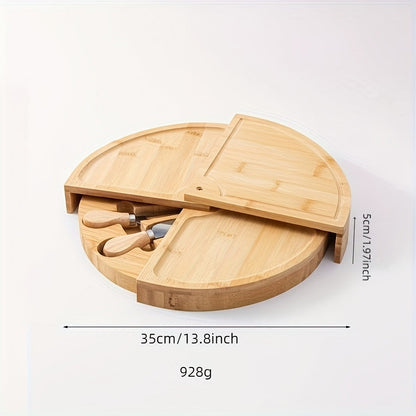 Rotating Charcuterie Bamboo Cheese Board Platter Serving Set With Knives