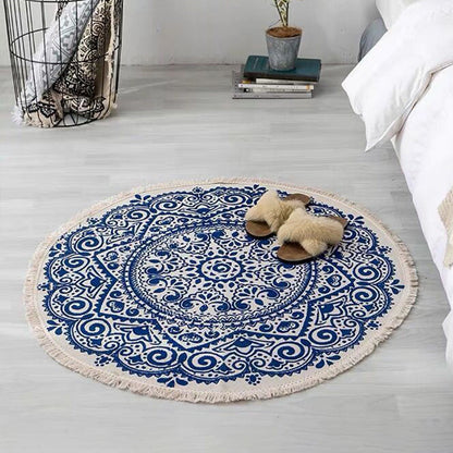 Round Non Slip Geometric Area Rug Modern Bedroom Floor Mat Soft Decorative Carpet
