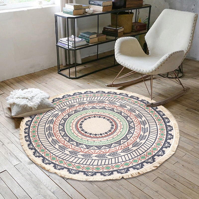 Round Non Slip Geometric Area Rug Modern Bedroom Floor Mat Soft Decorative Carpet