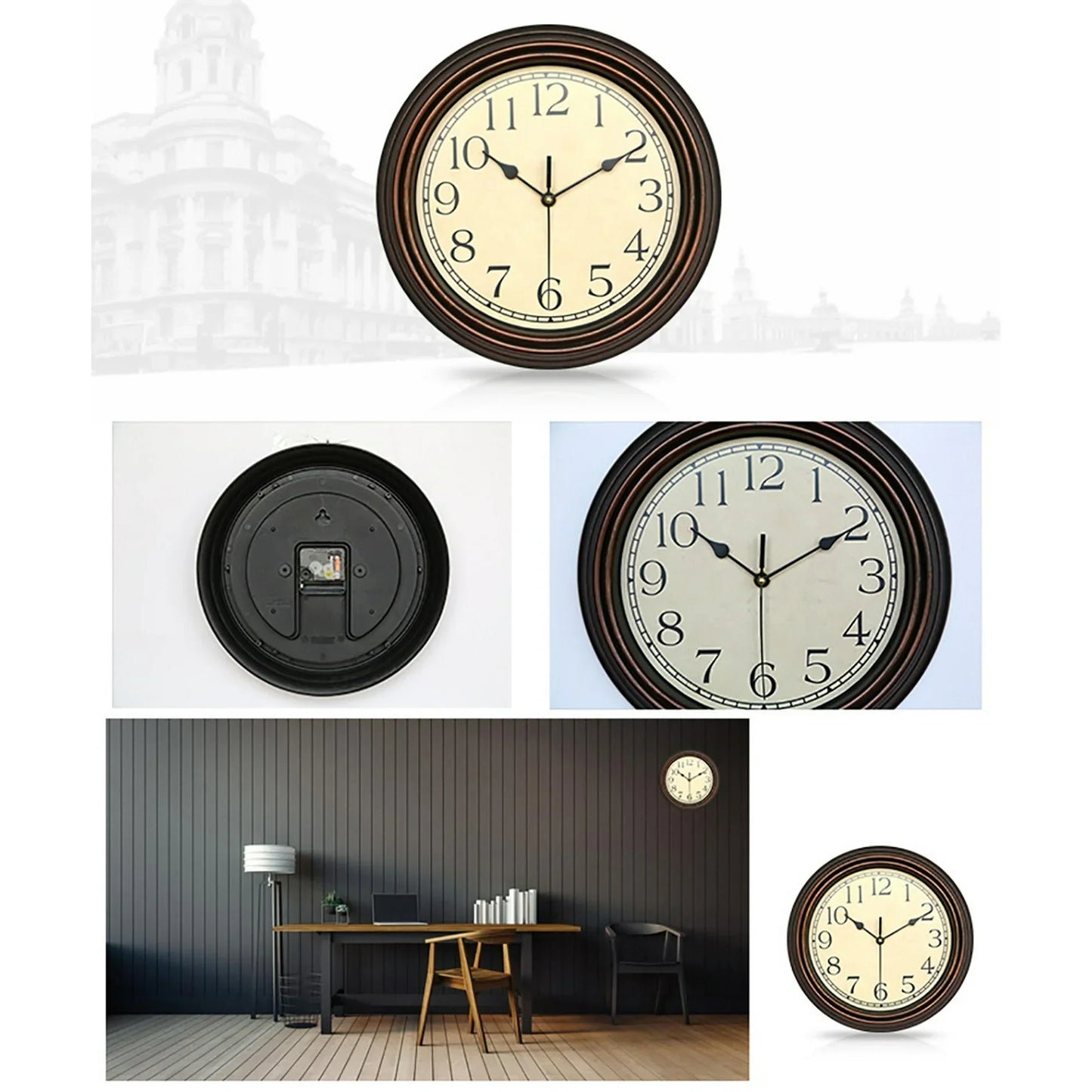 Silent Wall Clock Classic Round Frame Clear Dial Display