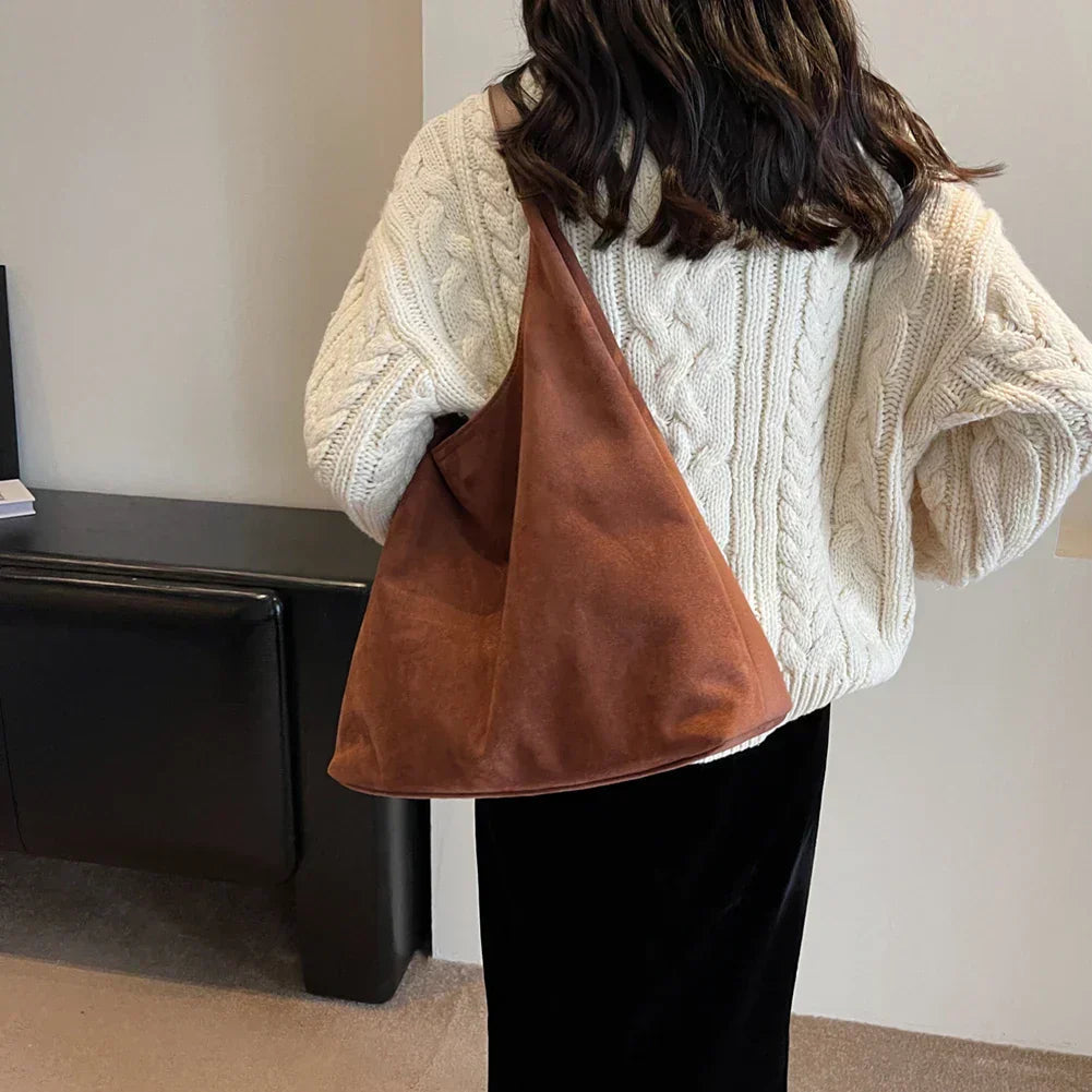 Soft Suede Shoulder Bag with Adjustable Strap Elegant Large Capacity Women Handbag