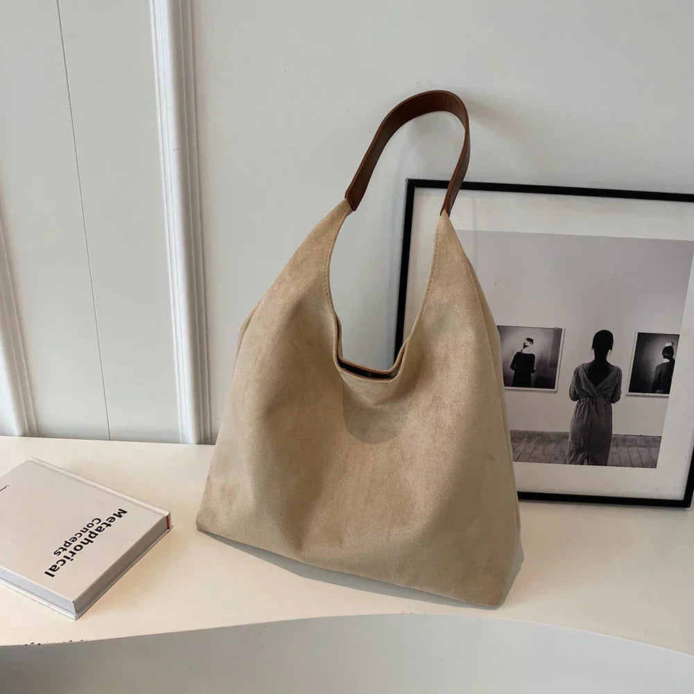 Soft Suede Shoulder Bag with Adjustable Strap Elegant Large Capacity Women Handbag