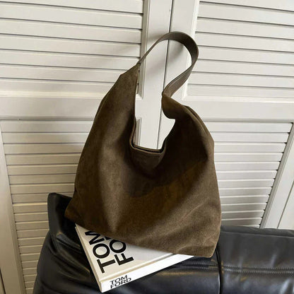 Soft Suede Shoulder Bag with Adjustable Strap Elegant Large Capacity Women Handbag