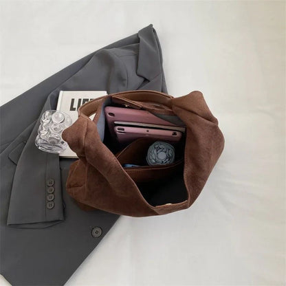 Soft Suede Shoulder Bag with Adjustable Strap Elegant Large Capacity Women Handbag