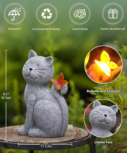 Solar Garden Cat with Butterfly Decorative Outdoor Light