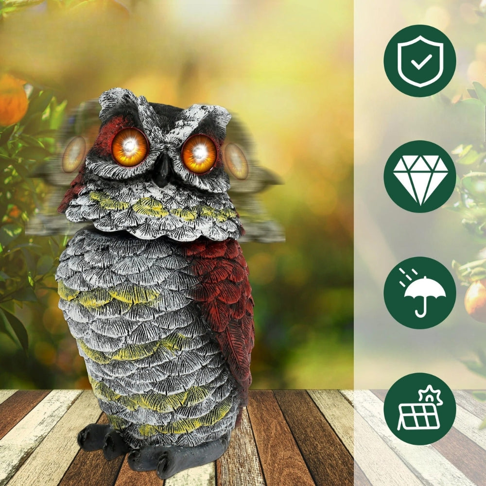 Solar Owl Garden Statue LED Light Rotating Head Blinking Eyes
