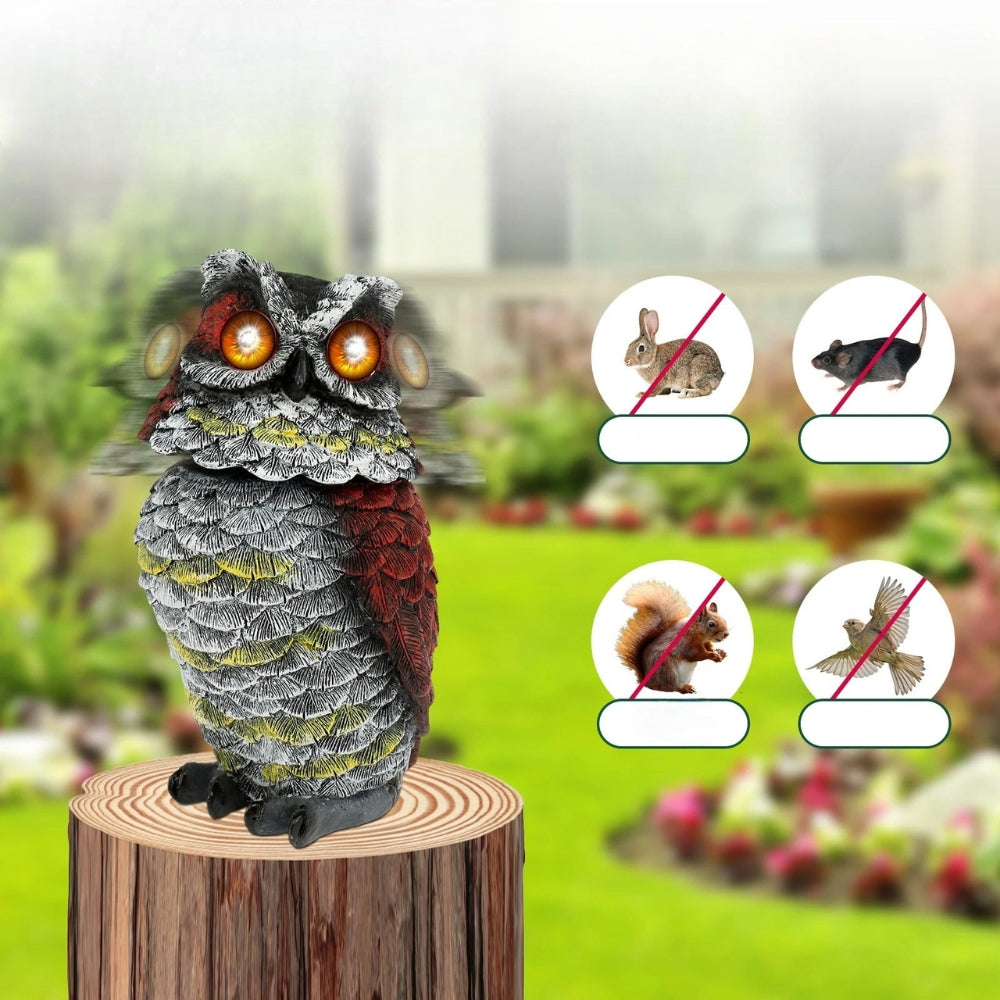 Solar Owl Garden Statue LED Light Rotating Head Blinking Eyes