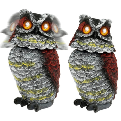 Solar Owl Garden Statue LED Light Rotating Head Blinking Eyes