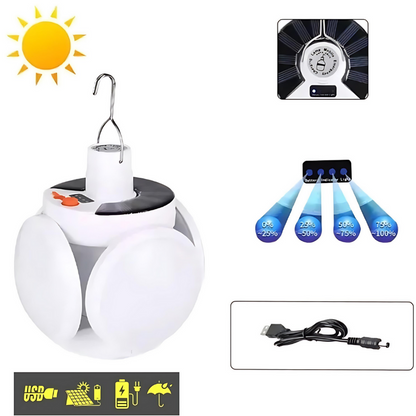Solar Rechargeable Outdoor Light with USB Charging Waterproof Camping Emergency LED Lamp